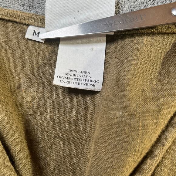 Hot Cotton Blouse Womens Medium Green Linen Button Front Minimalist Lagenlook - Picture 6 of 9